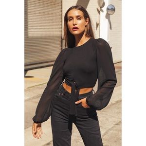 NWT Lulus Sleek and Sassy Black Balloon Sleeve Top